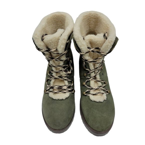Skechers Boots Womens 8 Green Suede Leather Trail Troop Mid Calf Sherpa Hiking - Picture 4 of 11